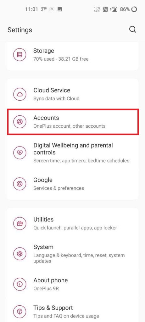 انتخاب Accounts