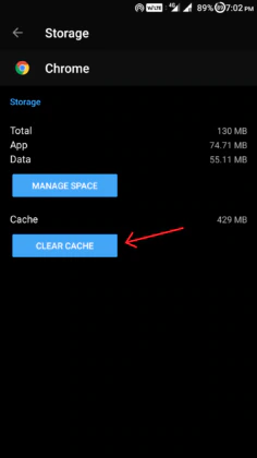 انتخاب clear cache در تنظیمات برنامه‌های اندروید